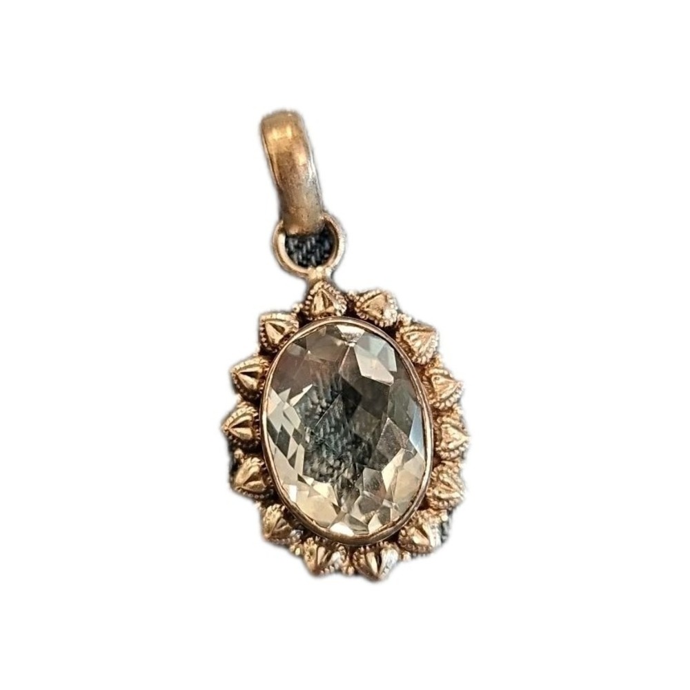 Vintage Sterling Silver And Topaz Victorian Style Mid Century Pendant 925 SS